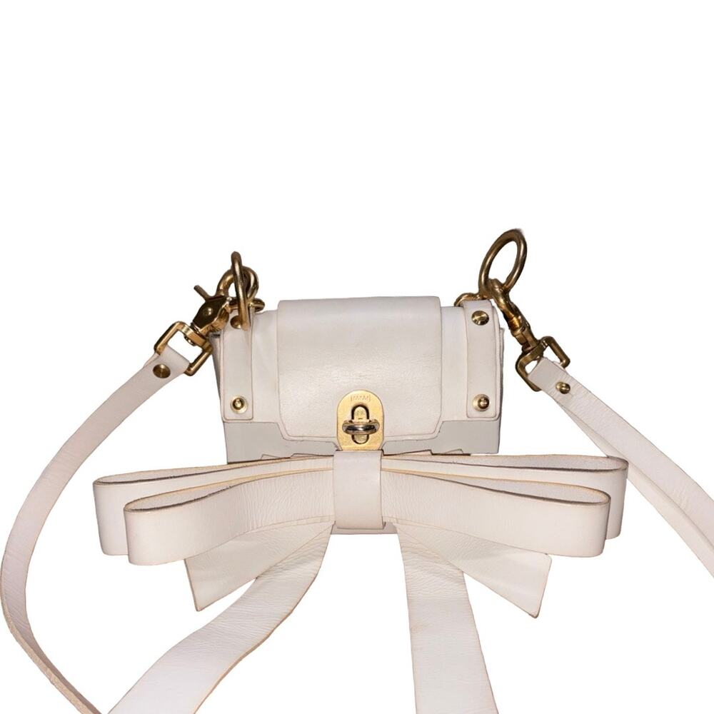 Niels Peeraer Cream/Off- White Leather Gold Hardware Detachable Ribbon Bag